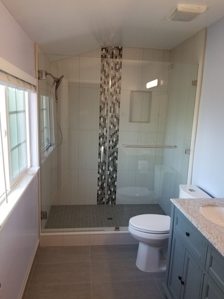 New glass shower installed as part of a bathroom remodel by Kevin's Handyman
