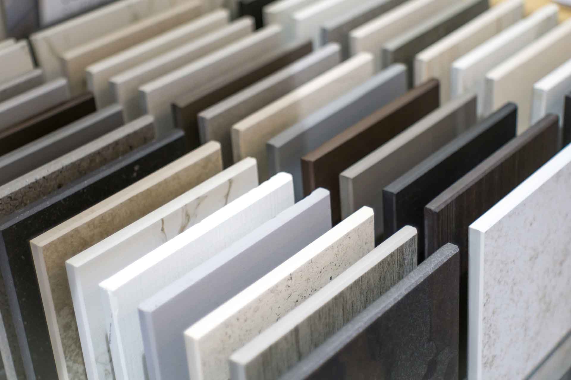 A selection of kitchen countertop samples available to Kevin's Handyman customers in San Jose
